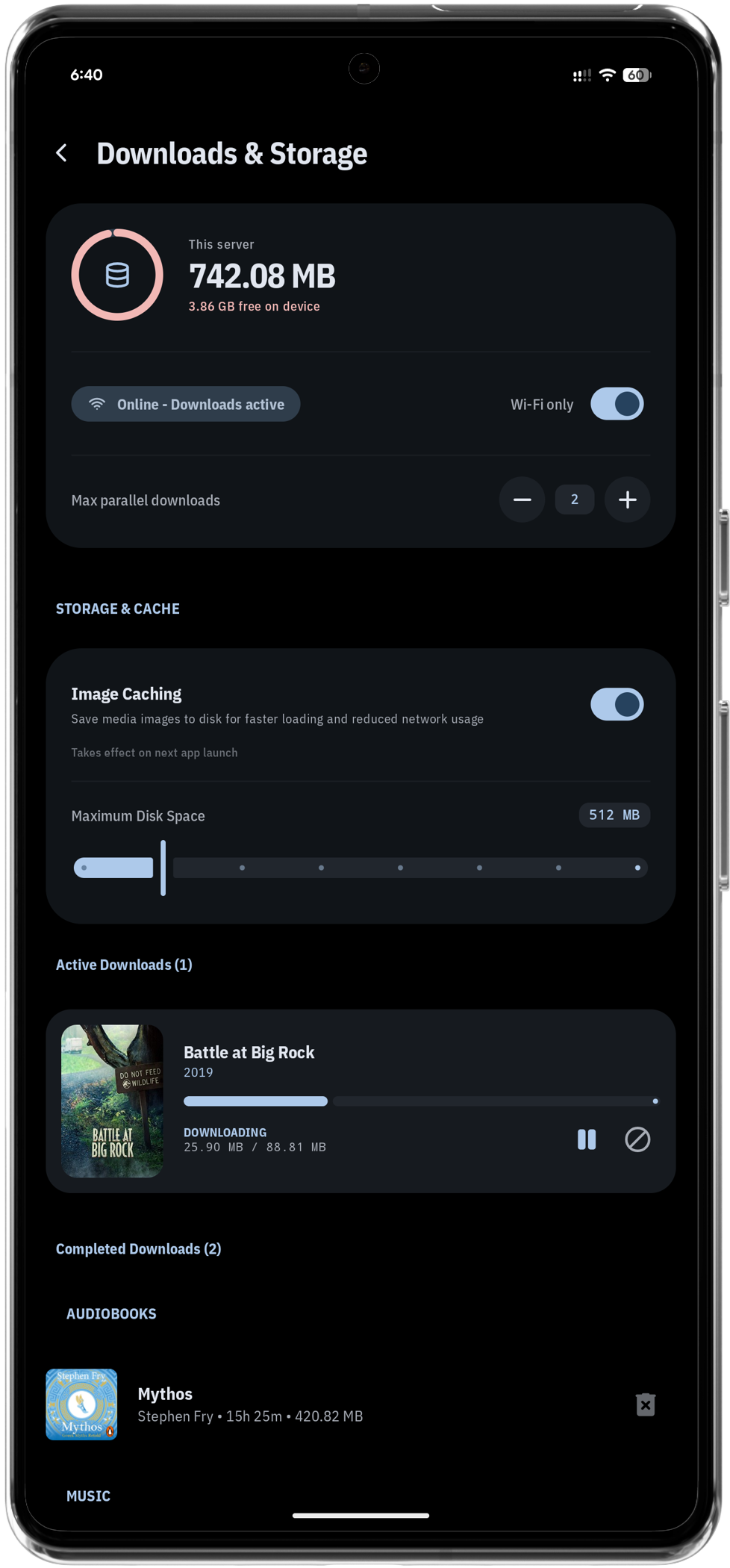 Downloads screen