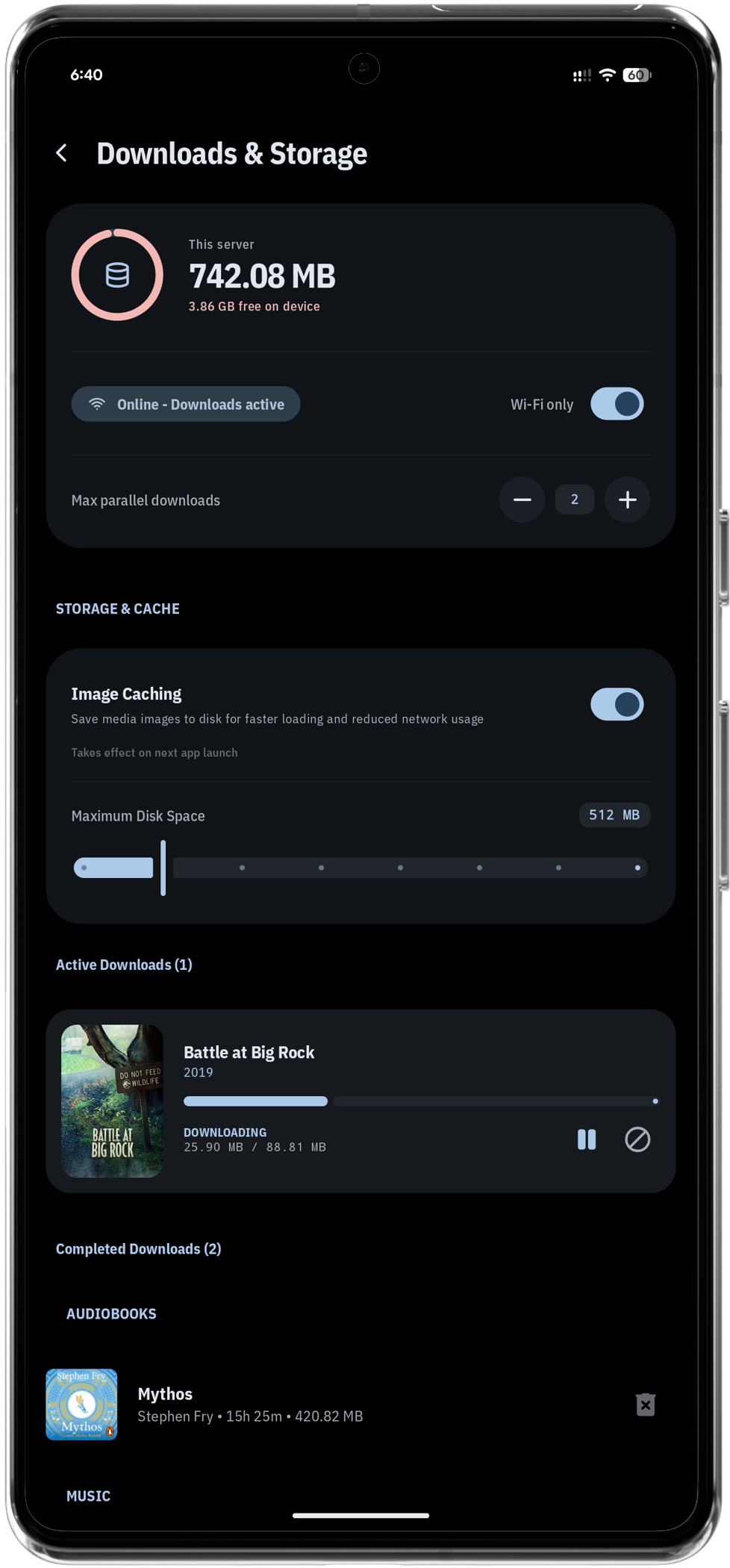 Downloads screen